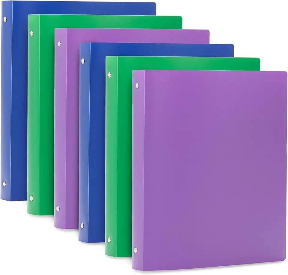 Blue Summit Supplies 6 Plastic 3 Ring Binders, 1 Inch, Assorted Colors