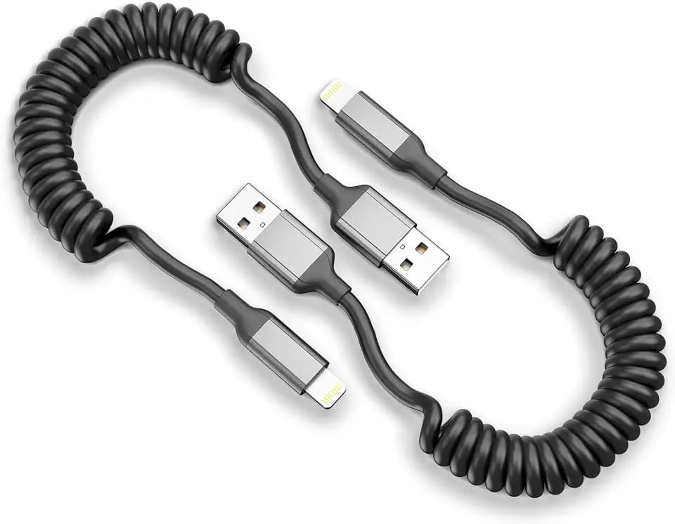 Spiralkabel USB A auf Lightning Kabel Kurz, 2Pack USB iPhone Ladekabel Auto