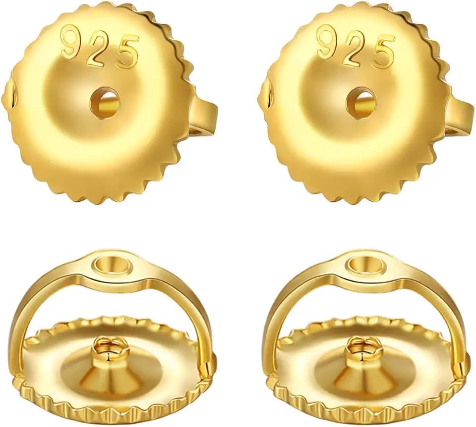 2 Pairs 14k Gold & 925 Sterling Silver Screw Earring Backs Replacements - Secure Hypoallergenic Screw Backs for Earrings - Fit Threaded Post 0.032''