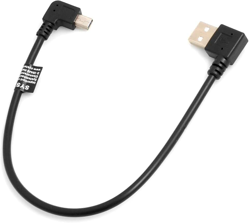 System-S Mini USB Kabel 90° Grad rechts gewinkelt Winkelstecker auf USB Typ A (male) links gewinkelt Datenkabel Ladekabel 26 cm