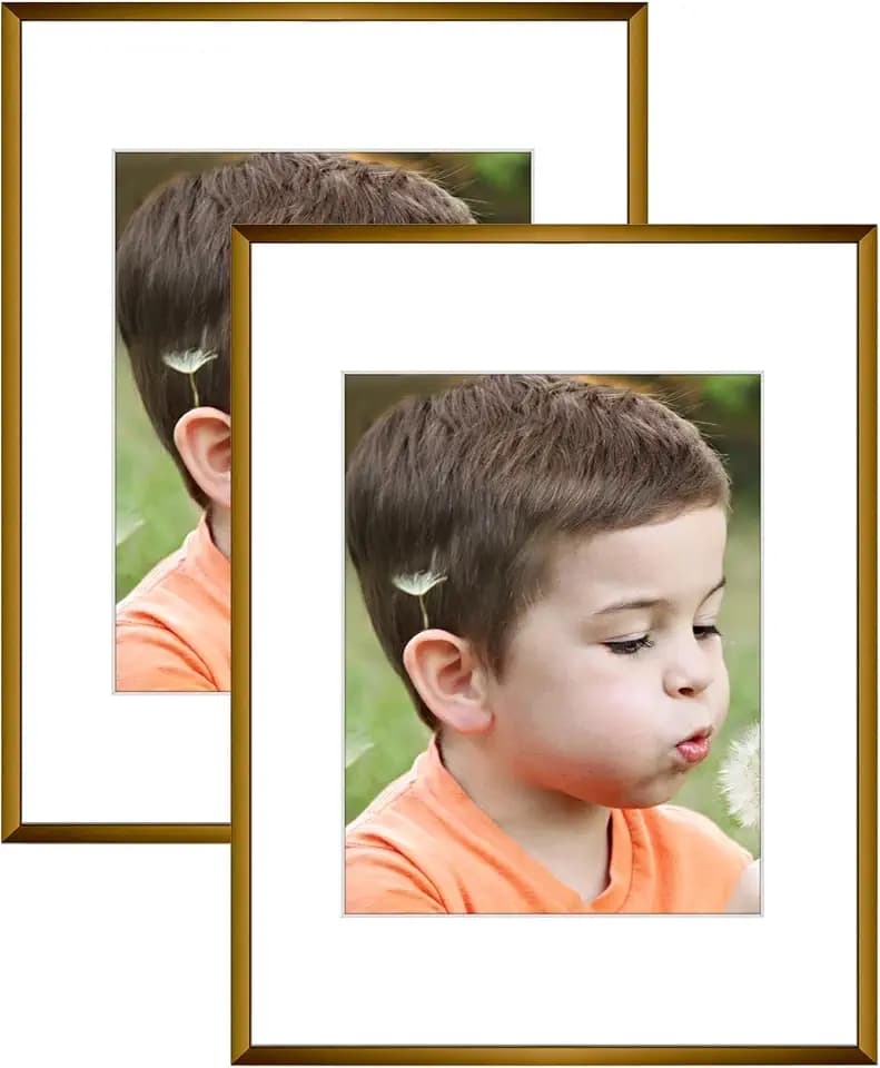 Frametory 2 Pack 12x16 Aluminum Frame with Mat for 8.5x11 Photo, Bronze