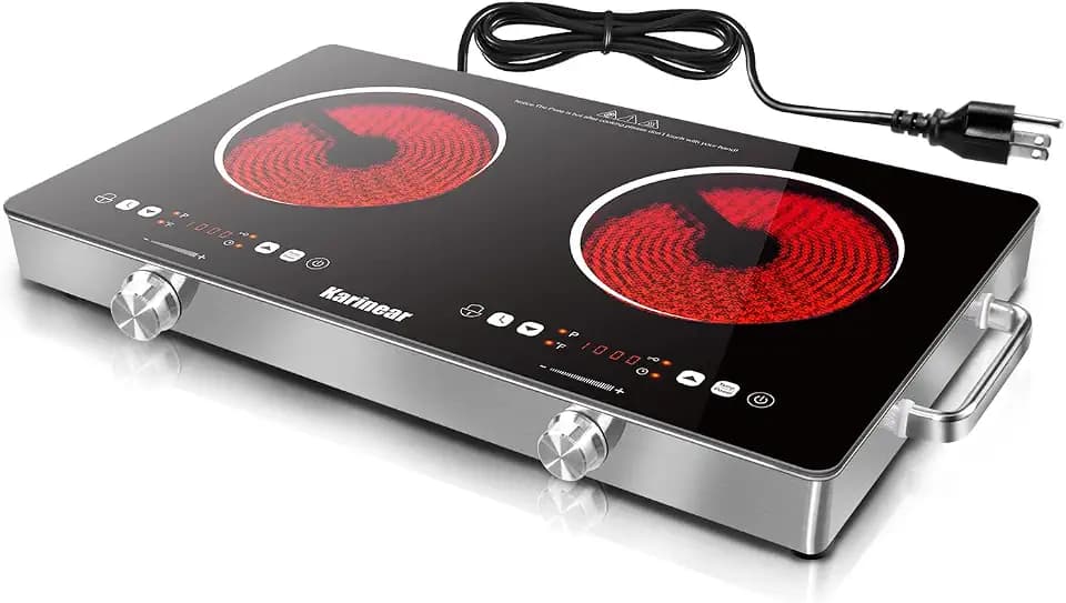 Karinear 2 Burner Electric Cooktop 110V,Portable Electric Stove with Handle