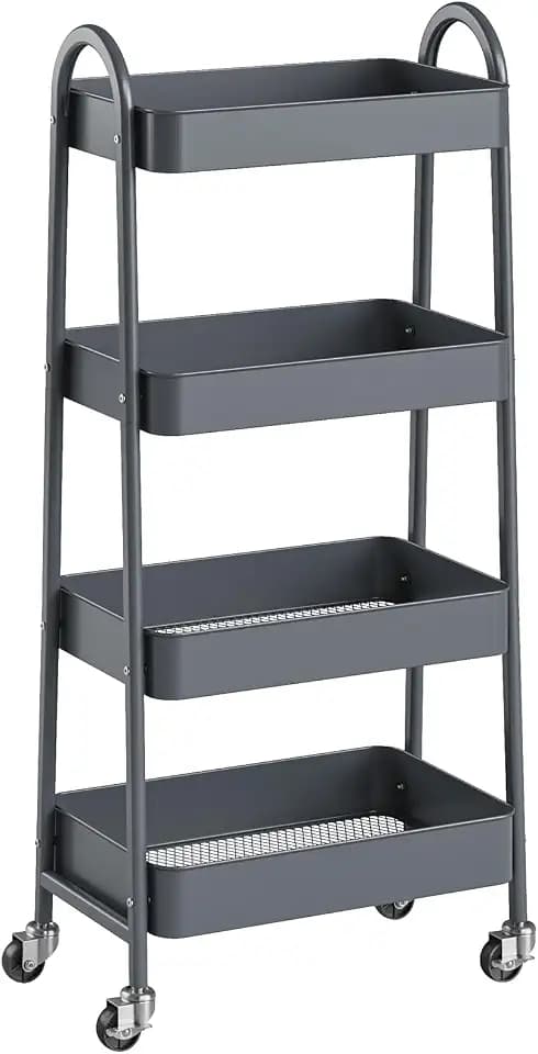 NEWBULIG 4-Tier Metal Rolling Storage Utility Cart with Lockable Wheels