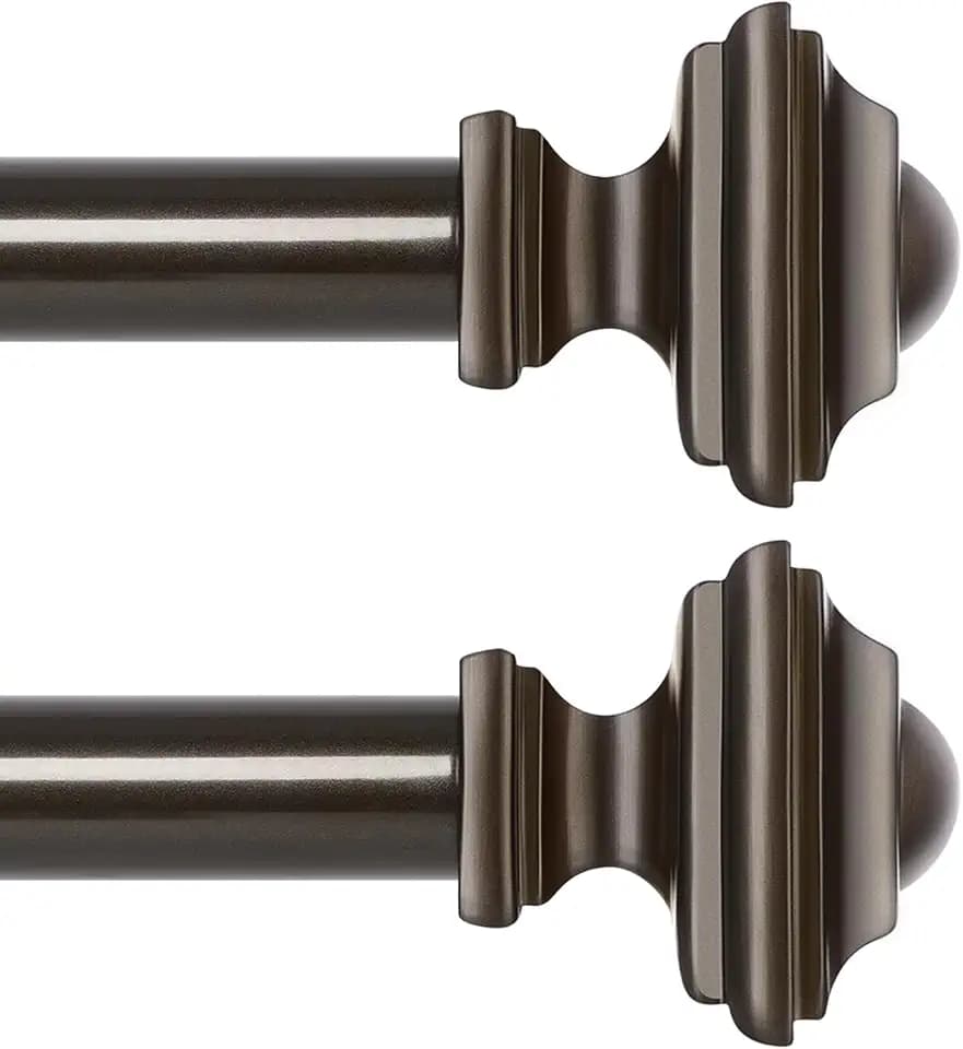 2 Pack Bronze Curtain Rods 28 to 48 Inches(2.3-4 Feet),Decorative 3/4 Inch Diameter Drapery Rods,With Square Finials,Size:18''-45'',Antique Bronze