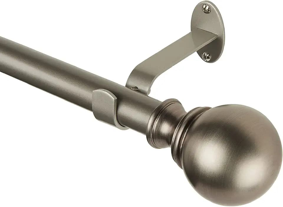Cordelia Single Curtain Rod with Globe Ball Finial, Antique Pewter - 28"W x 48"L