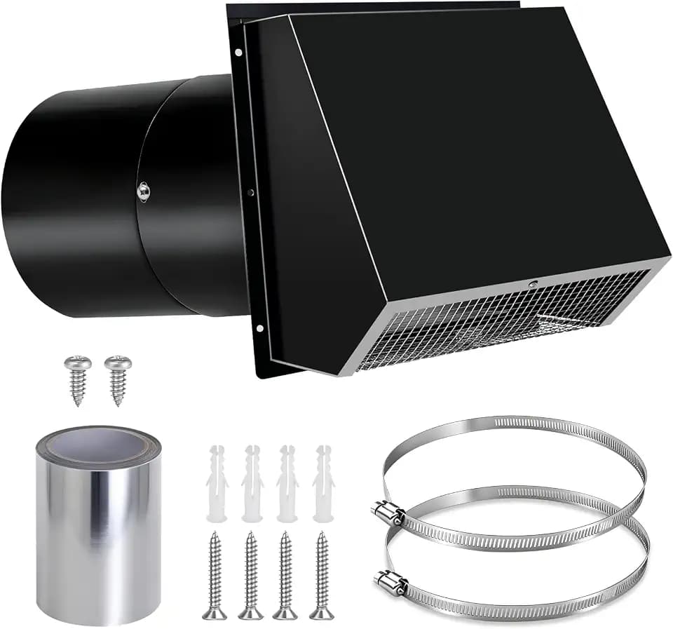 8 Inch Hooded Wall Vent with Screen and Damper, 8 Inch Range Hood Wall Vent Cap, Wall Exhaust Vent Cover, Outdoor Hooded Wall Vent for Dryer Vent, Range Hood, Kitchen, Black