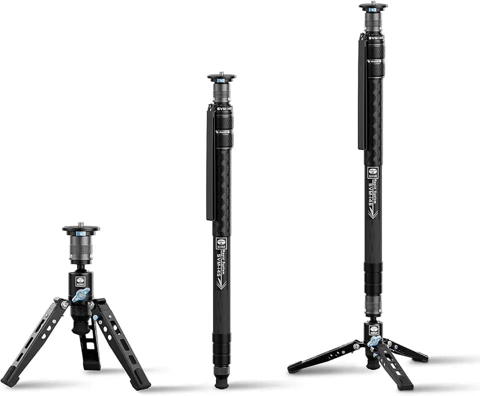 SIRUI SVM-145 Carbon-Monopod, 145cm,10kg, abnehmbar, Rapid System | Abnehmbarer Standfuß, maximale Belastung 10 kg, kompatibel mit DSLR und Camcorder, Carbon-Konstruktion.