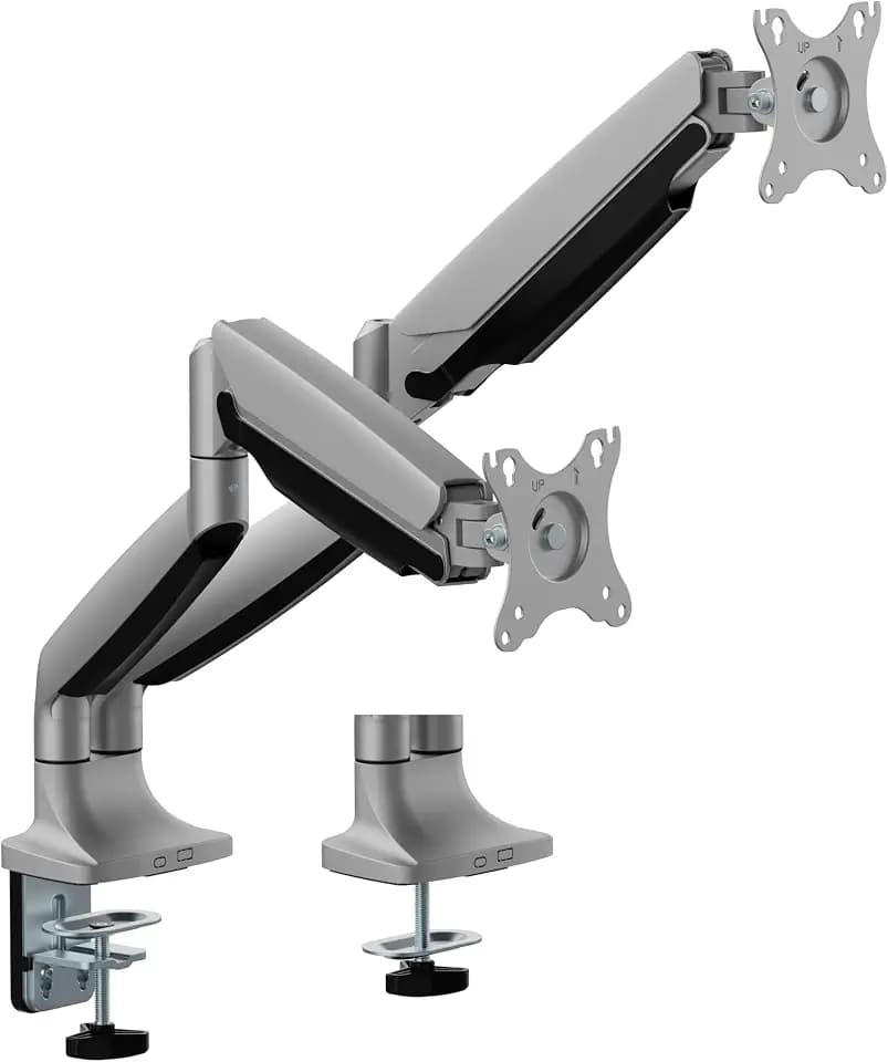 Gasdruck Dual 2 Fach Aluminium Tischhalterung für LED und LCD Monitore bis 32 Zoll VESA 75x75 100x100 HALTERUNGSPROFI OFFICE-GS324A (2 Monitore)
