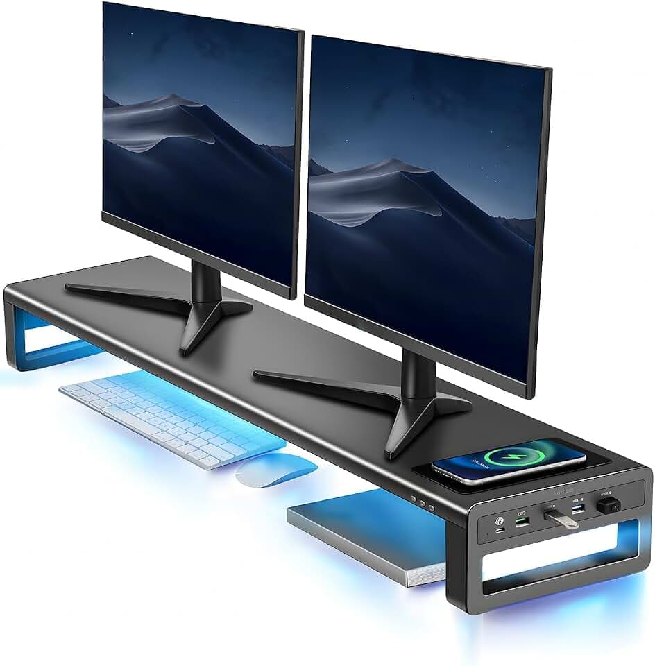 Vaydeer Monitorständer für 2 Monitore mit 4 USB-Anschlüssen aus Metall