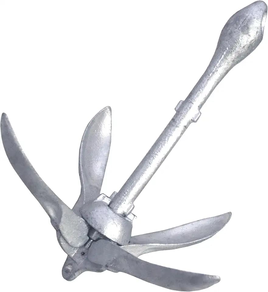 SeaSense Folding Grappling Anchor - Ideal for Fishing Vessels, Dinghies, Kayaks, Canoes & More, Great for Strong Currents & Sandy, Muddy or Weedy Bottoms - Galvanized Iron, 1.5 lbs, For Boats 5’ - 10’