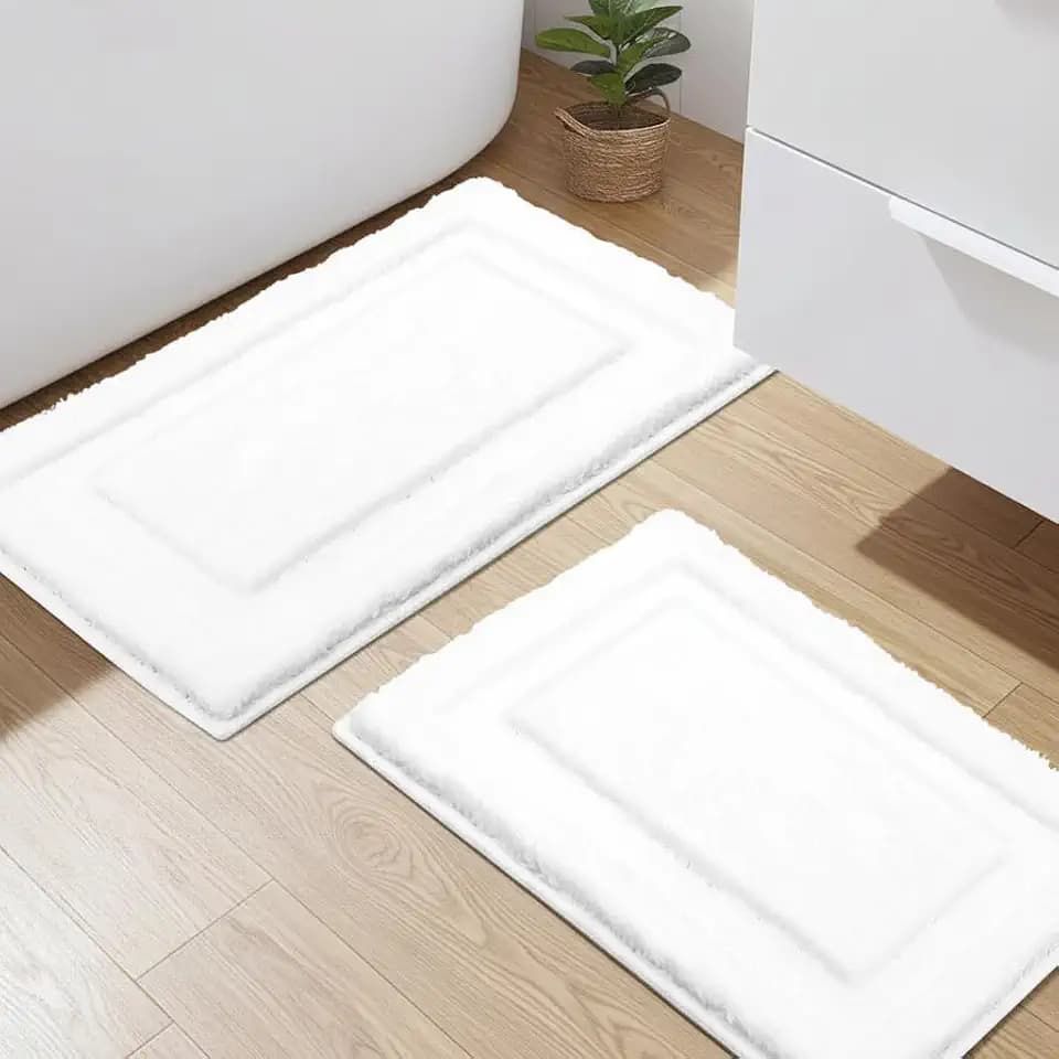 SHACOS Soft Microfiber Bathroom Rugs Set of 2 Pieces, White
