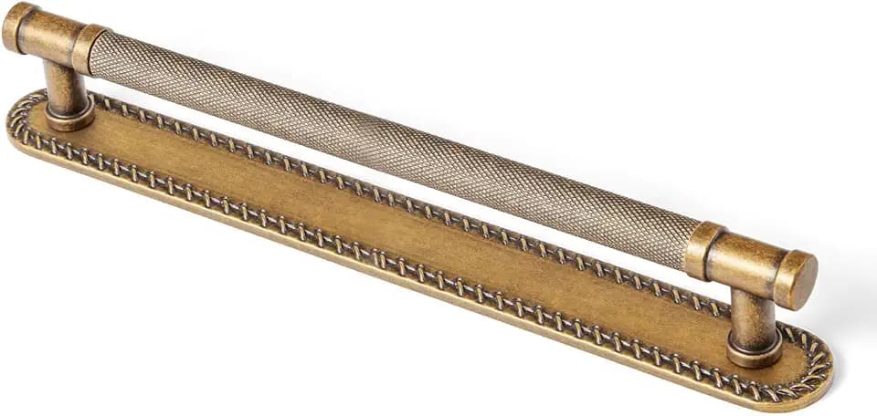 Goo-Ki 2 Pack Antique Brass Cabinet Pulls with Backplate Zinc Alloy Kitchen Hardware - 7.56“ c-c Vintage Brass Bar Drawer Pulls Cabinet Handles with Spacer