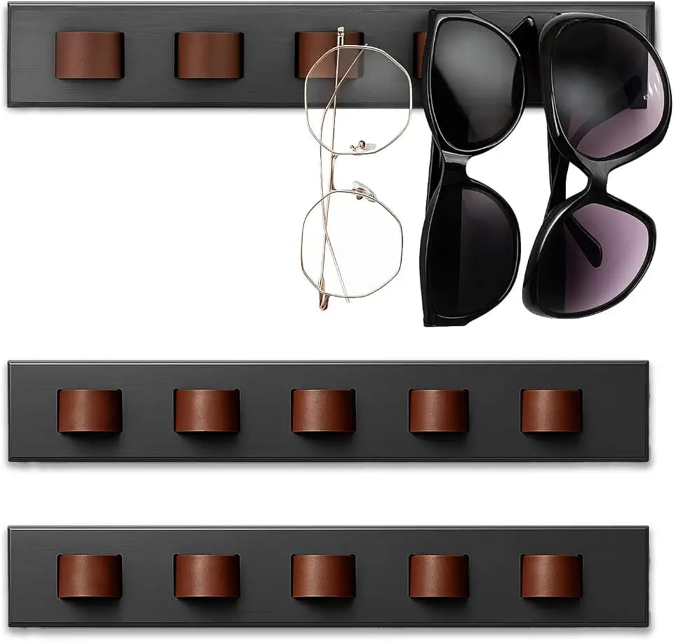 3 Pack Wooden Sunglasses Organizer, Wall Mounted Sunglass Holder, Dark Grey