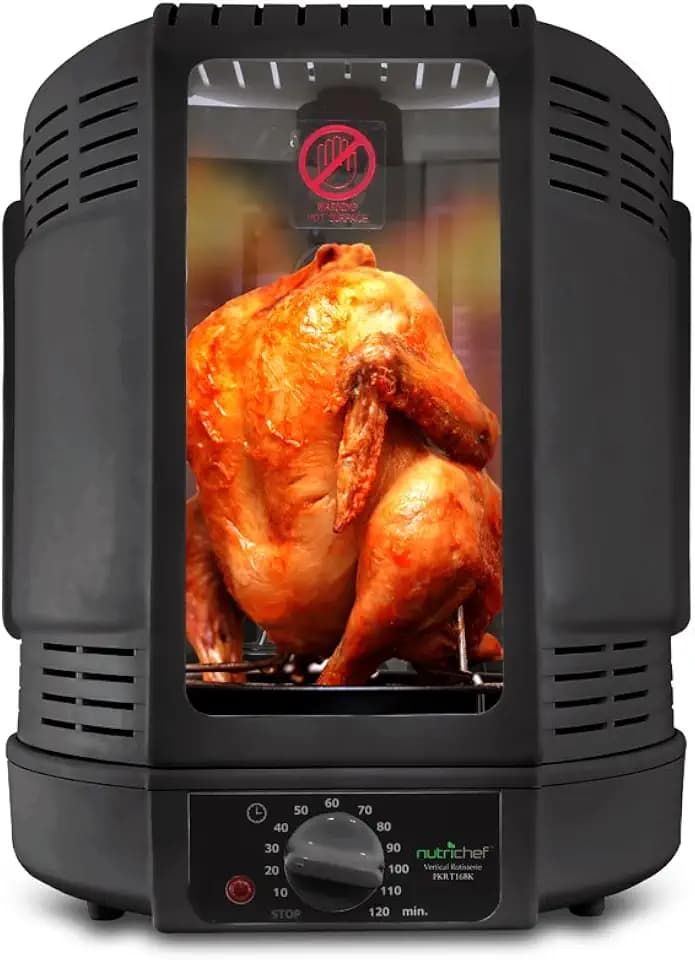 NutriChef Vertical Countertop Rotisserie Oven Roaster, Rotating Shawarma And Kebab Machine with Skewer and Rack, Basket Tower, Roasting Rack, Poultry Tower, Drip Tray, For Meat Chicken Turkey Lamb