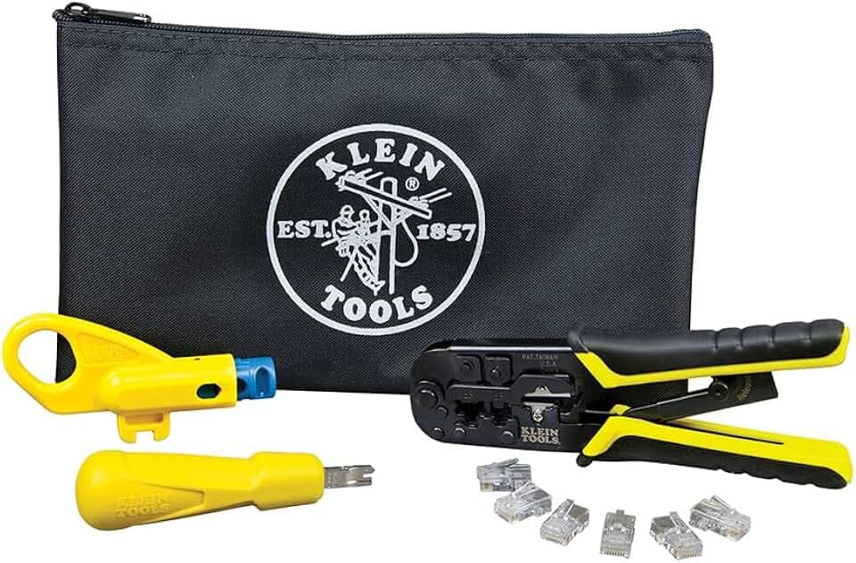 Klein Tools VDV026-212 Coax Installation Kit with Crimp Tool, Cable Cutter, Stripper and F connectors with Storage Bag
