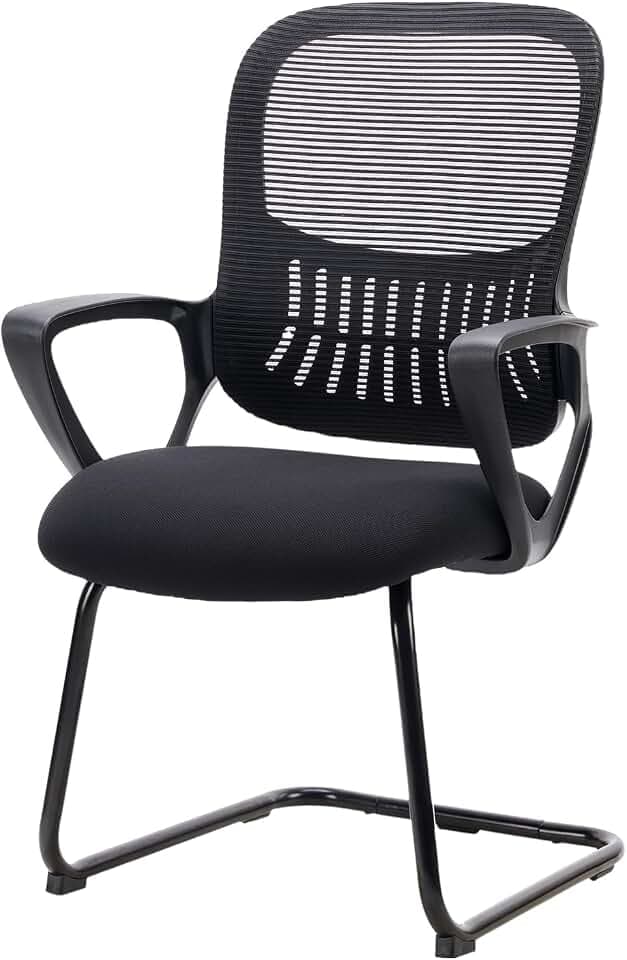 Yapamar Office Desk Chair No Wheels, Ergonomic Executive Sled Base Mesh Computer Chairs with Comfy Arms and Lumbar Support for Home Conference Room Bedroom - 1 Pack