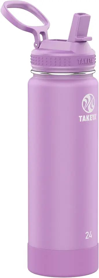 Takeya 24 oz Actives Stainless Steel Water Bottle with Straw Lid – Leakproof, Double-Wall Insulated, Keeps Drinks Cold 24 hrs/Hot 12 hrs, BPA-Free, Powder-Coated, Gym & Travel, Lilac