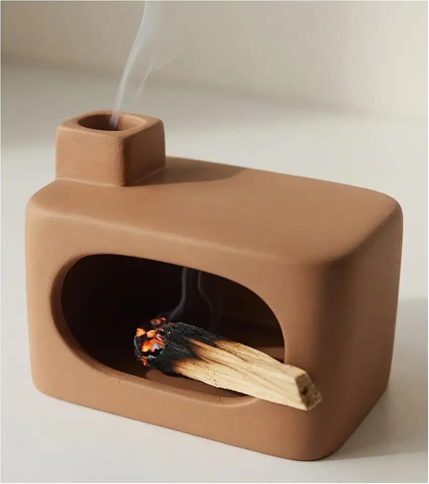 Handmade Rectangular Terracotta Palo Santo Burner Holder - Modern Geometric Incense Burner for Palo Santo, Sage & Cones