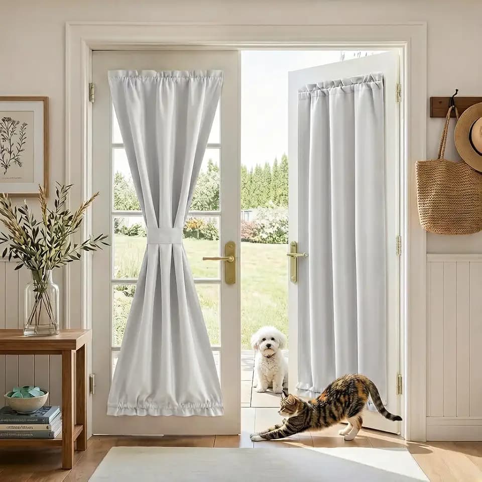 RYB HOME 100% Blackout French Door Curtain for Door Window, Dual Rod Pocket
