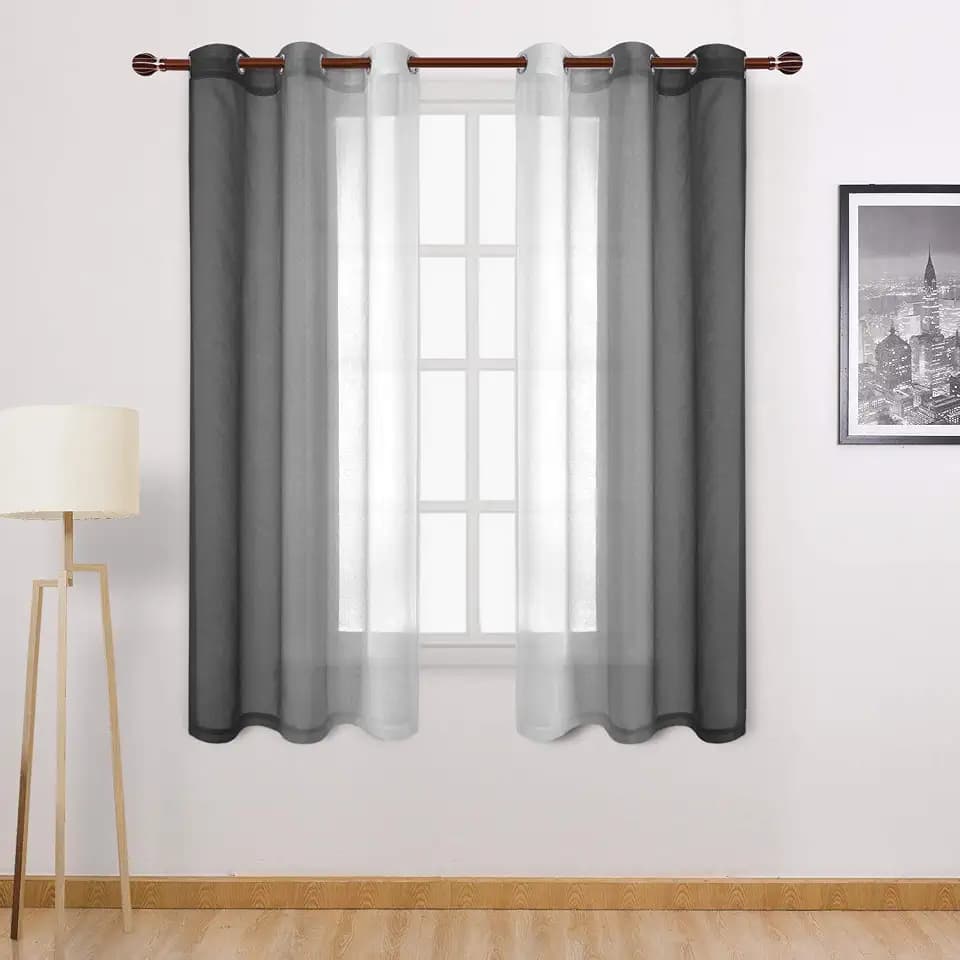 DWCN Black Faux Linen Ombre Sheer Curtains - Gradient Semi Voile Grommet Top Bedroom and Living Room Curtains, Set of 2 Window Curtain Panels, 42 x 63 Inch Length