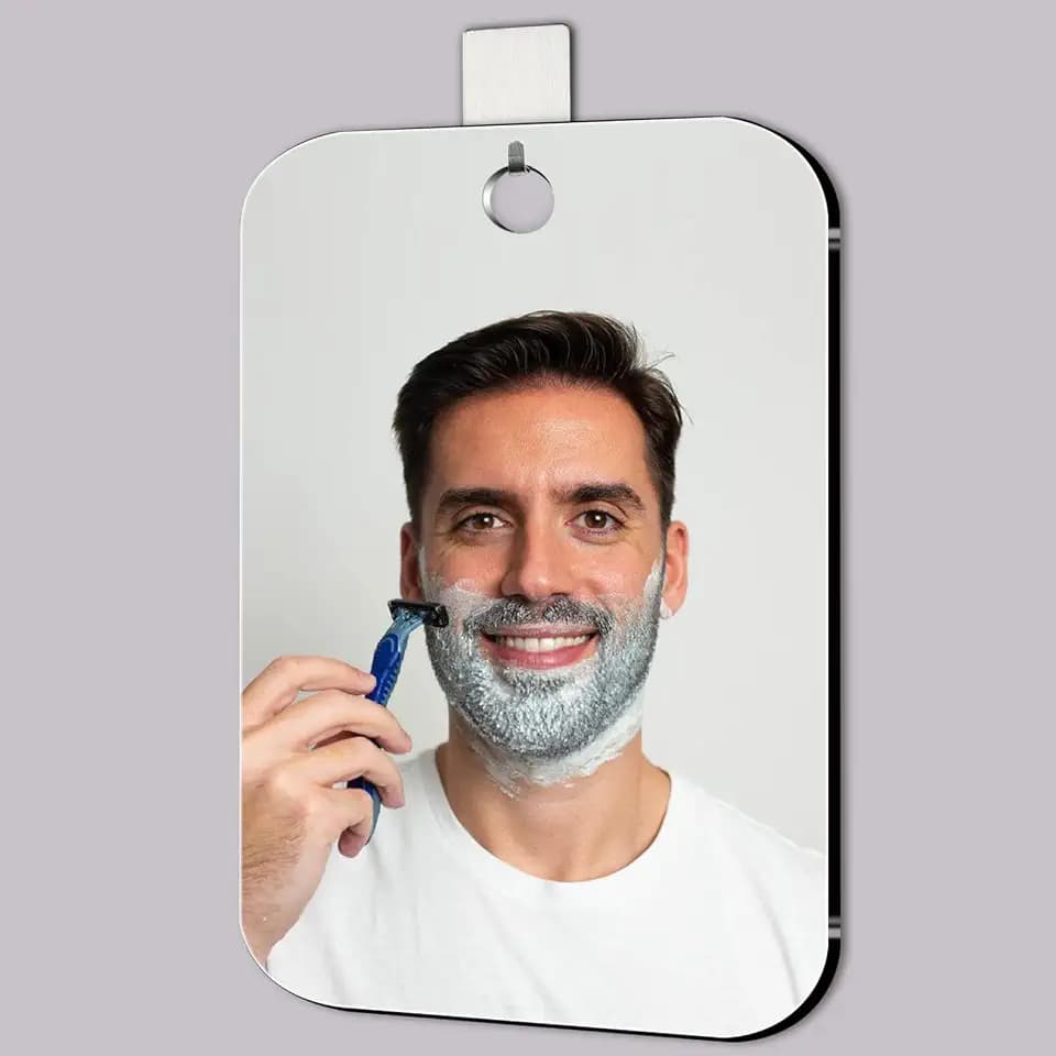 Shatterproof Shower Mirror for Shaving with Hook (Larger 1 Pack 8x 10 Inch)40% Cheaper Than The Original,Unbreakable Deluxe Plexiglass Makeup Mirror,Bathroom Wall Hanging,Portable Handheld Camping