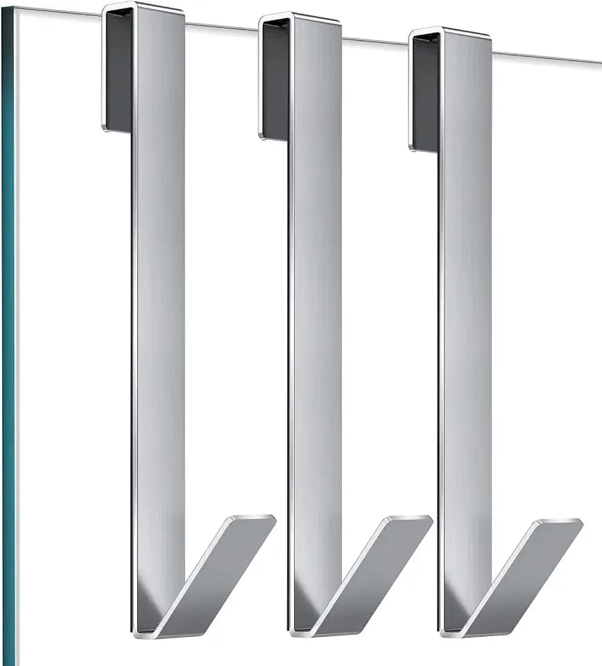 Shower Door Hooks 10 in, Shower Hooks for Towels, Heavy Duty Drilling-Free Extended Towel Hooks for Bathroom Frameless Glass Door, Over The Door Towel Hooks 3 Packs Silver