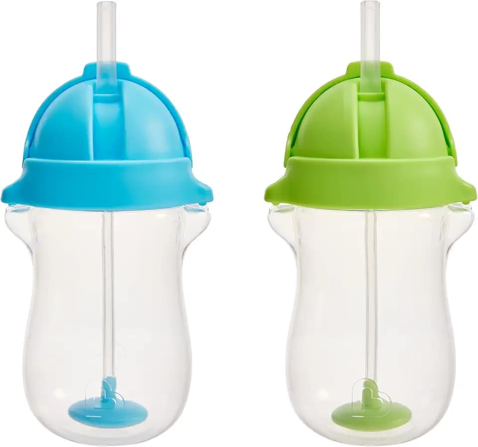 Munchkin Any Angle Weighted Toddler Straw Cups, 10 Ounce, 2 Pack, Blue/Green