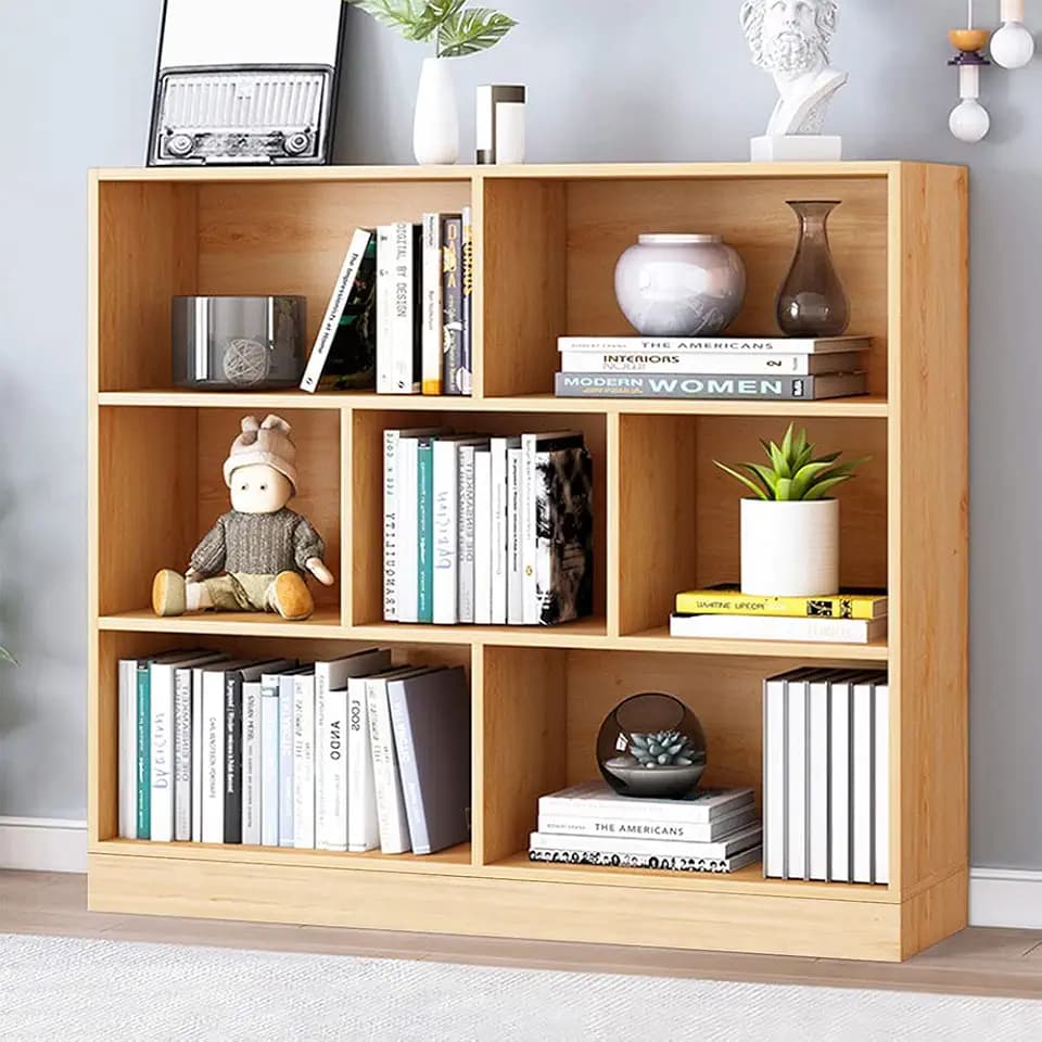 IOTXY Open Shelf Low Bookcase - Wooden 3-Tier Cube Bookshelf, Pear Yellow
