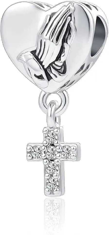 Cross Heart Charm Religious Prayer Bible Christian Keep Faith Dangle Bead for Women Pandora Bracelets