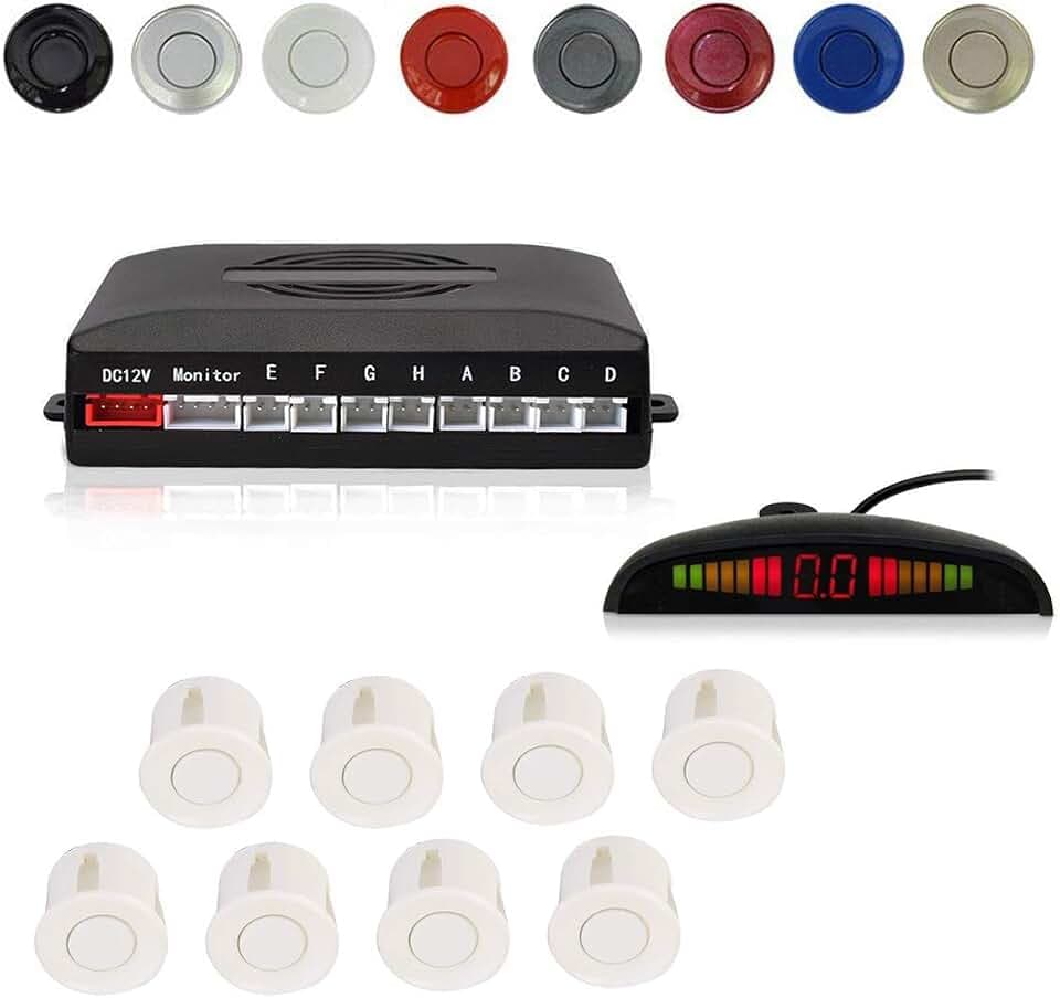 CoCar Auto Rückfahrwarner Einparkhilfe 8 Sensoren Einparkassistent Einparksystem PDC + LED Anzeigen + Akustische Warnung - Weiß