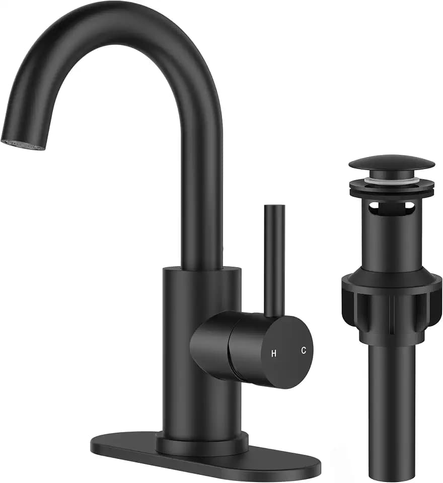 FORIOUS Matte Black Bathroom Faucet 1 Hole Single Handle Sink Faucet