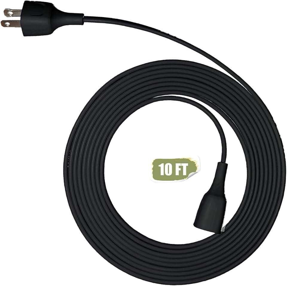 Black Extension Cord 10FT Extension Cords Thin Two Prong for Indoor Use with Single Plug- Ideal for Christmas Lights, Lamps, Cameras, Household Appliances 5A 125V 625W(1 Pack)