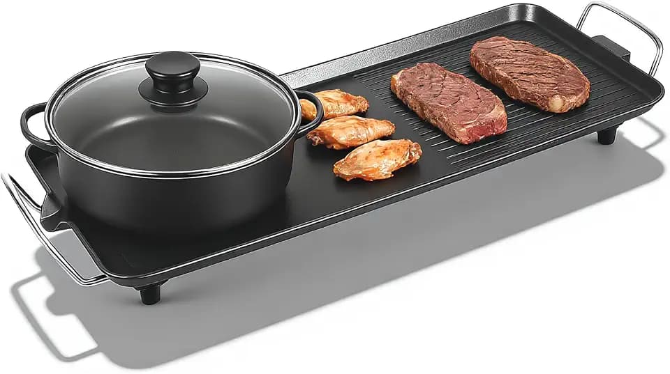Electric Griddle & Flat Grill with Nonstick Large Cooking Surface and Removable Probe 11" x 26", 32-482℉(Five Gears Adjust)