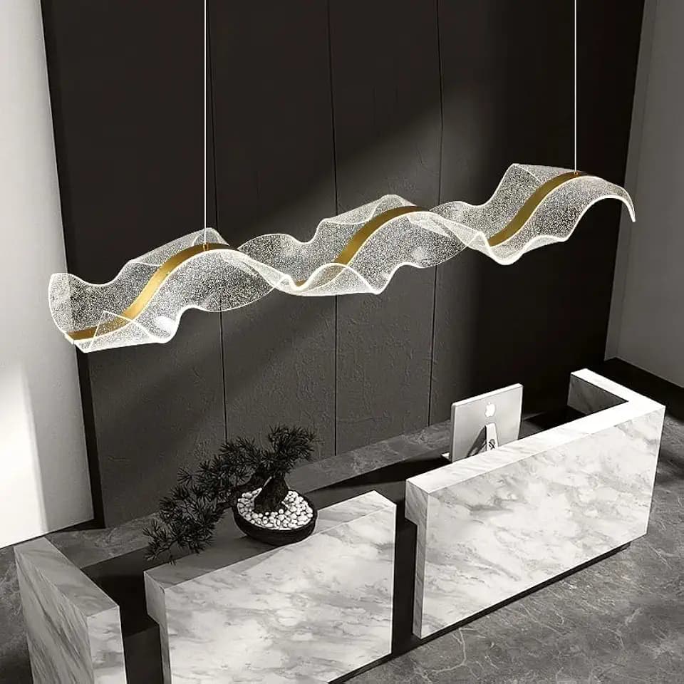 Modern LED Novelty Wavy Chandelier Lighting Dining Room Kitchen Island Home Decor Starry Acrylic Long Hanging Lights Restaurant Hotel Front Desk Pendant Lamps Dimming (Length 47.24(in) (120cm))