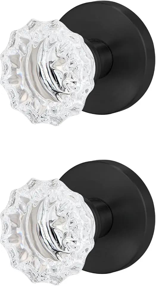 Glass Crystal Decorative Door Knobs (2 Pack, Black, Dummy)