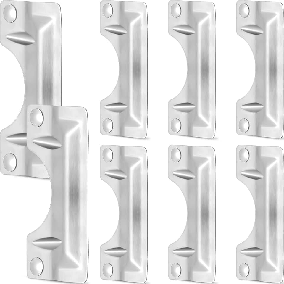 Landhoow 8 Pcs Door Latch Guard Stainless, Reinforcement Ribs Style, Silver
