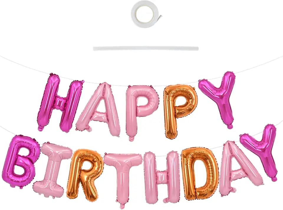 TONIFUL Pink Orange Happy Birthday Balloons Banner Decor for Women Girls