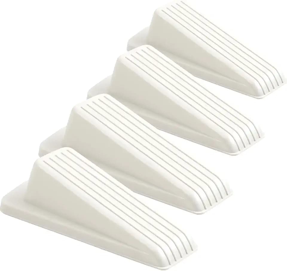 4 Pack Door Stoppers for Bottom of Door, White 4.8x2.2x1.3in Door Stops, Rubber Door Stopper Wedge, Sturdy Stackable Door Stops for Floor