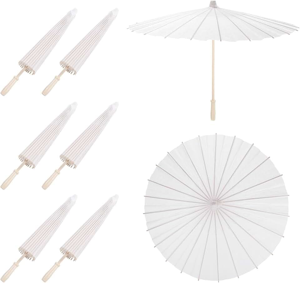 MECCANIXITY 6 Pcs Paper Umbrellas,23.6" Paper Parasol DIY Oiled Painting Umbrellas for Photography Props Craft Party Wedding Decoration,White