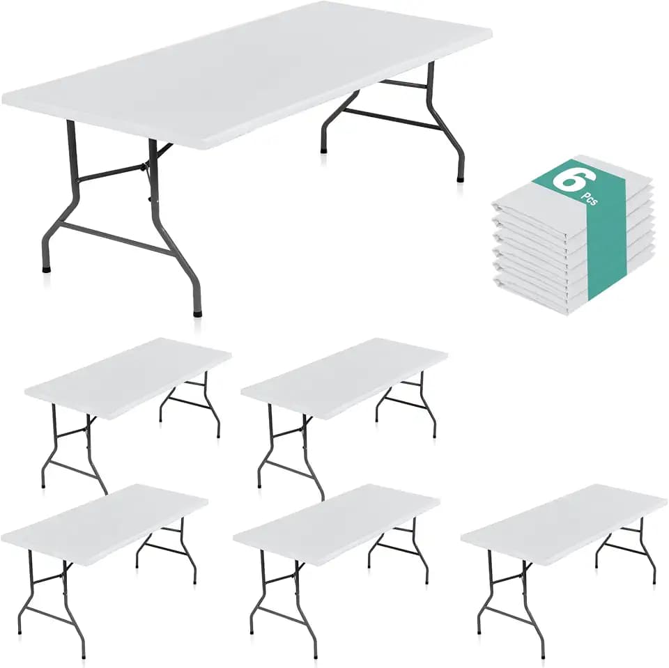 LUSHVIDA Fitted Rectangle Tablecloths for 6ft Folding Tables 6 Packs White