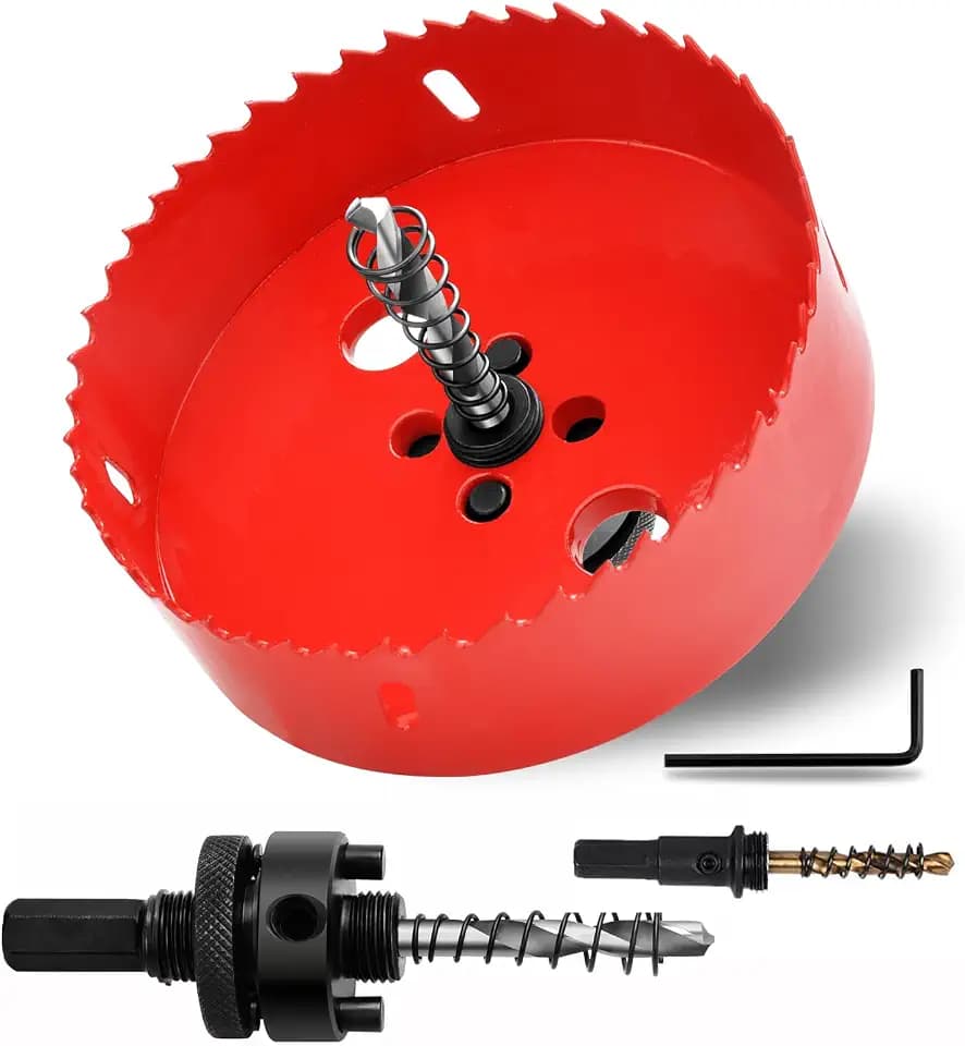 YEUTTEX 4.9" 丨125mm Hole Saws with Heavy Duty Arbor HSS Bi-Metal Hole Cutter Drill Bit for Wood Cornhole Boards Plastic Drywall Metal Fiberboard(Red)