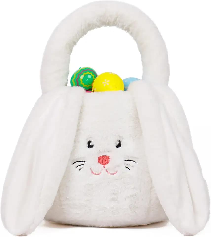 OurHonor Easter Basket Plush Bunny White with Long Floppy Ear For Kids