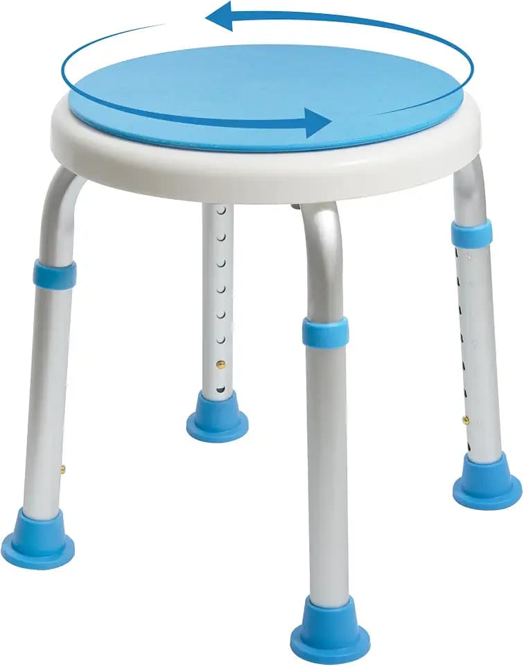 Vaunn Medical Tool-Free Assembly Adjustable Swivel Shower Stool Seat Bench SPA Stool with Anti-Slip Rubber Tips for Safety and Stability