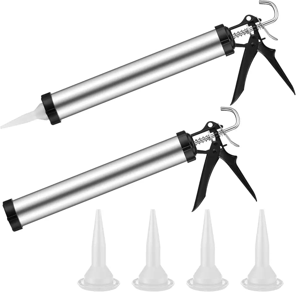 Lasnten 2 Pack Sausage Caulking Gun with 4 Cone Nozzles, Gray