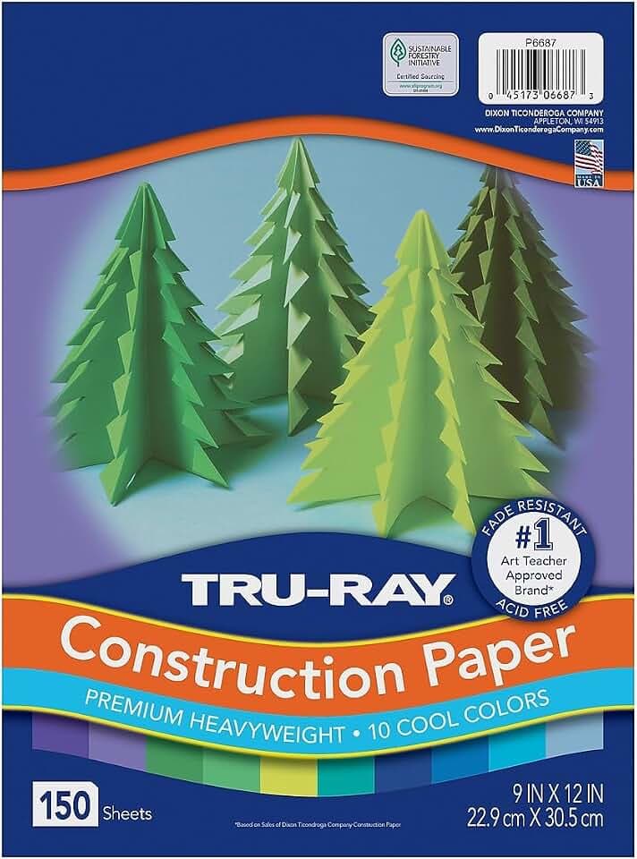 Tru-Ray Construction Paper, Cool Assorted, 9" x 12", 150 Sheets