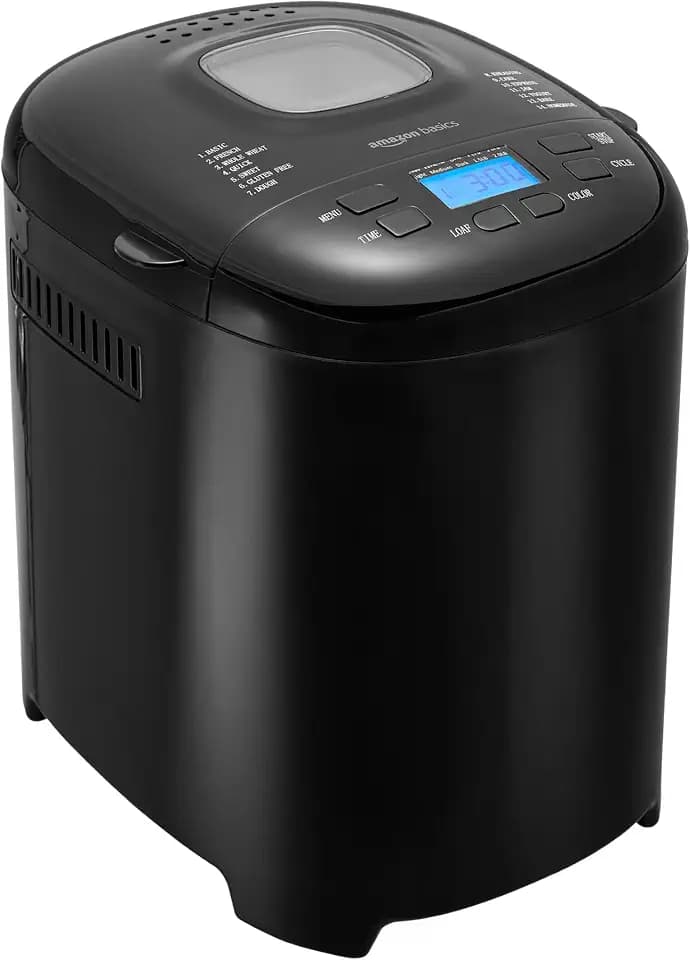 Amazon Basics Programmable Bread Maker, 2 Pound Non-Stick Automatic Bread Making Machine, 14 Settings for Breads, Doughs, Gluten-Free Options, ExpressBake, LCD Display, Black