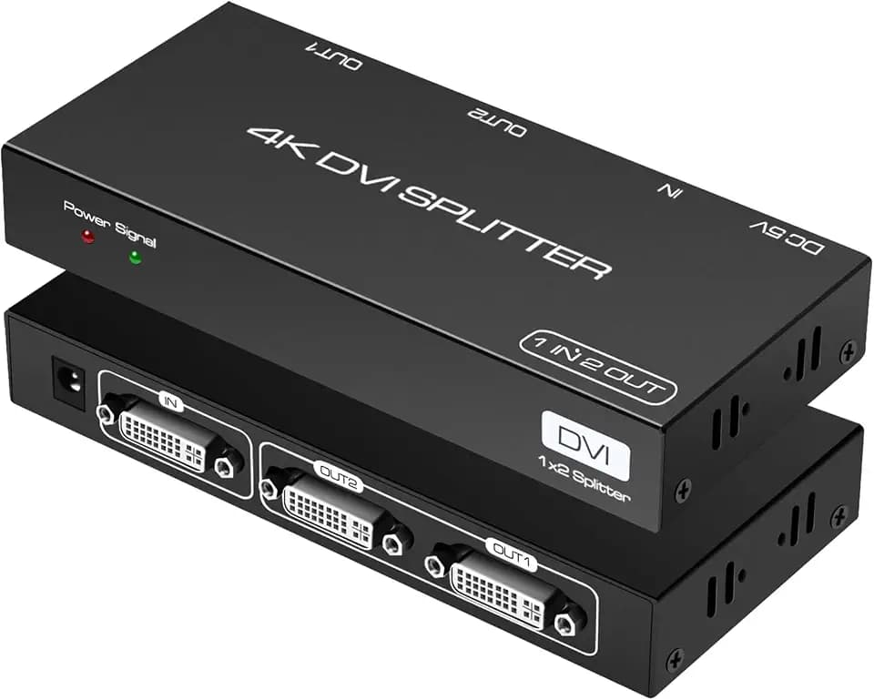 DVI Splitter 1 Eingang Und 2 Ausgängen 2 Ports Unterstützt Auflösungen Bis Zu 4K30Hz, Geeignet für PC, Notebook, Computer, DVR, HDTV Projektor
