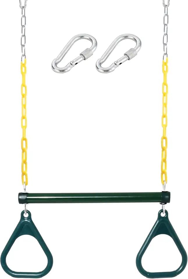 Take Me Away 18'' Trapeze Swing Bar Rings 48'' Heavy Duty Plastic Coated Chains Swing Set Accessories