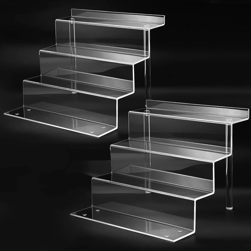 bigantss 12 Inch Acrylic Shelf for Perfume Organizer in 2 Pack, 4 Tier Funko POP Shelves, Cologne Organizer Tiered Riser Display Stand, Acrylic Display for Decoration