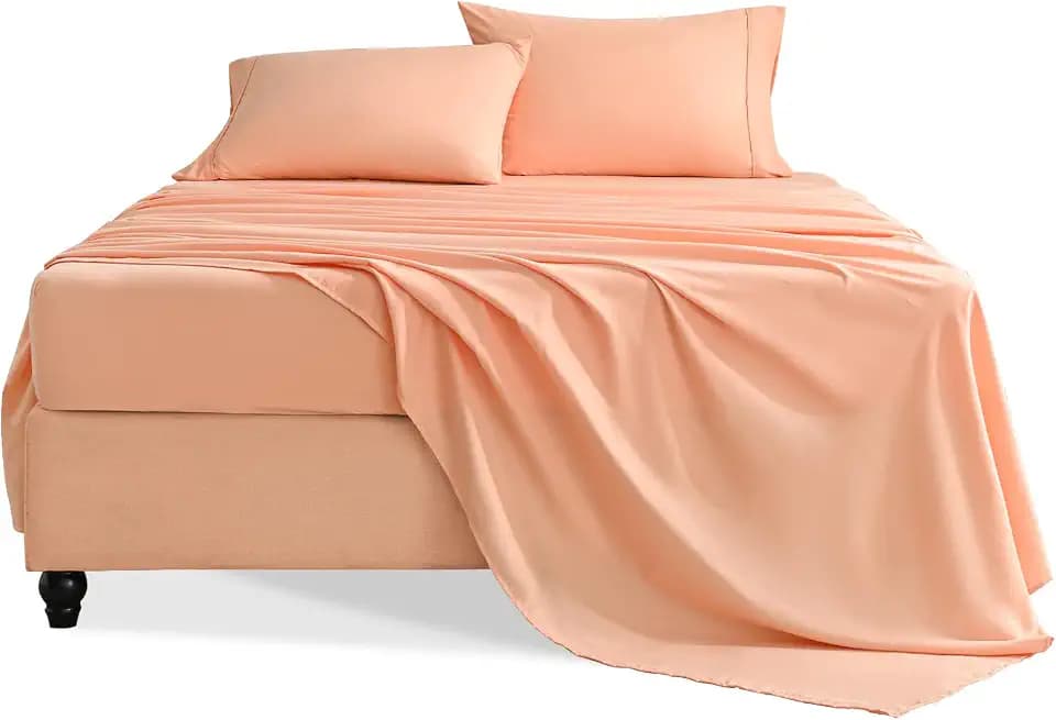 Queen Sheet Set, 4 Pieces Hotel Luxury Soft Microfiber Queen Bed Sheets Set, Up to 16" Deep Pockets, Oeko-Tex Sheets with Elastic, Breathable, Wrinkle Free (Peach Pink, Queen)